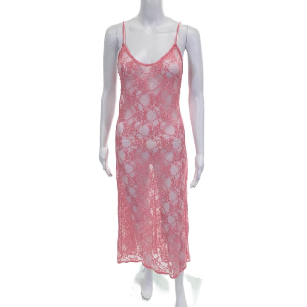 Bella Venice Women Sleeveless V-Neck Floral Midi Dress Pink Polyester Size M